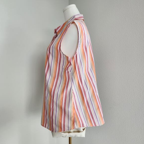 Y2K Basic Editions Orange Pink Striped Sleeveless Button Down Shirt 1X - Picture 4 of 7